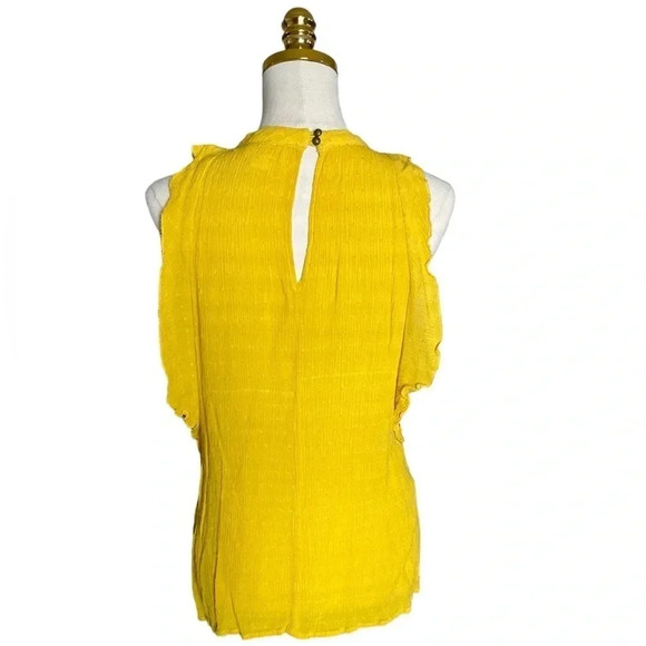 Anthropologie Maeve | Lola Swiss Dot Ruffled Mustard Yellow Blouse Size L - Picture 7 of 11